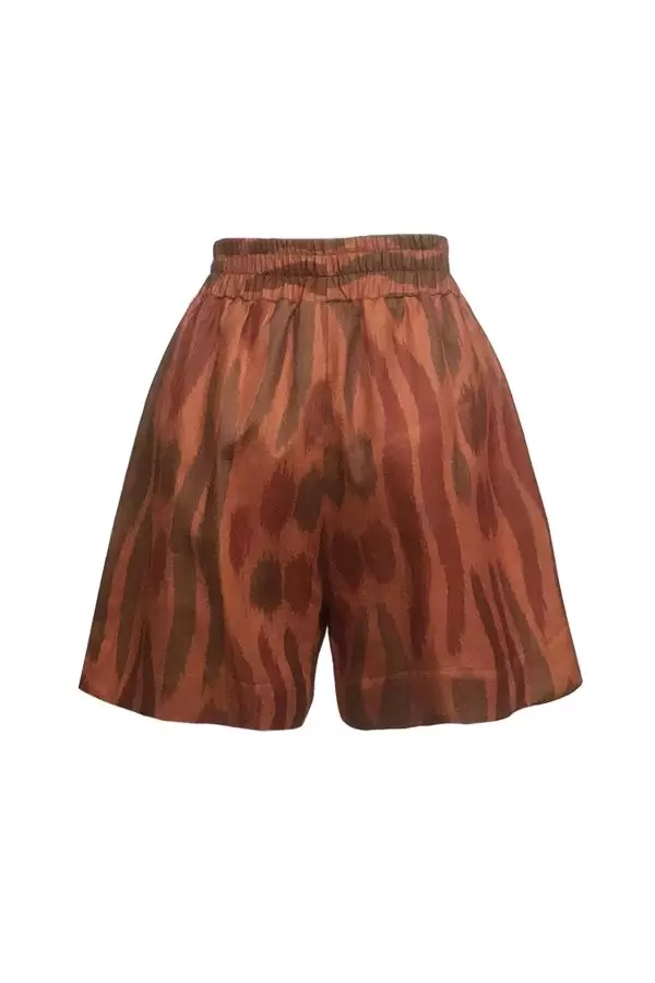 Boxer Short in Copper/Khaki Wave Ikat Cotton