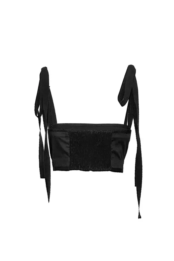 Lokum Top w Grograin Biais & Straps in Black Poplin