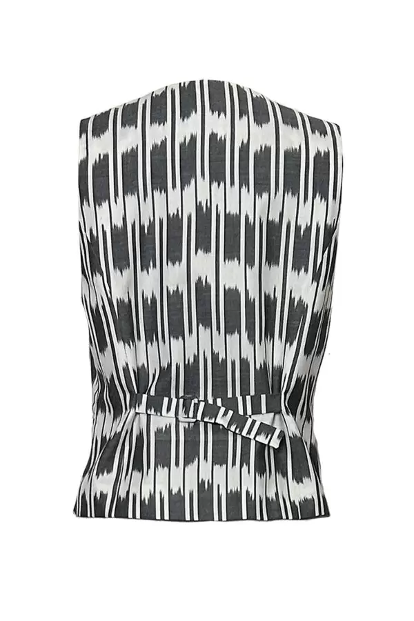 Anatol Vest in Ecru/Black Cotton Ikat